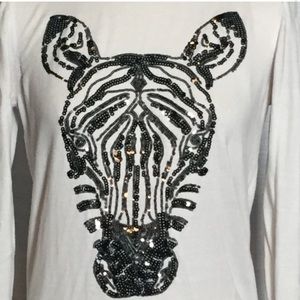 French Connection Black and White Zebra Face Sequin Sweater
